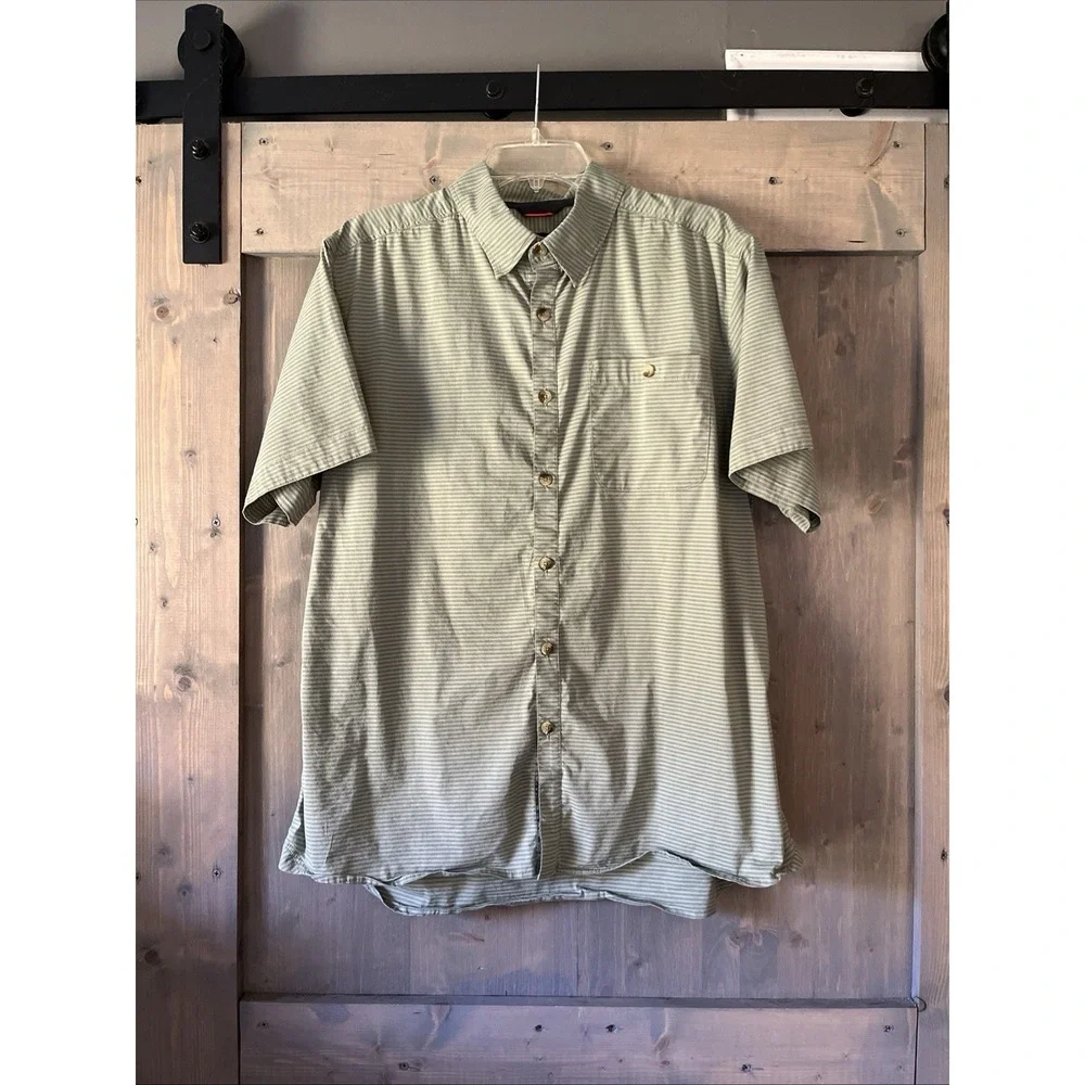 Grundens Men's Platform SS Shirt Tea Lichen Green Men's size Large Striped - Picture 3 of 10